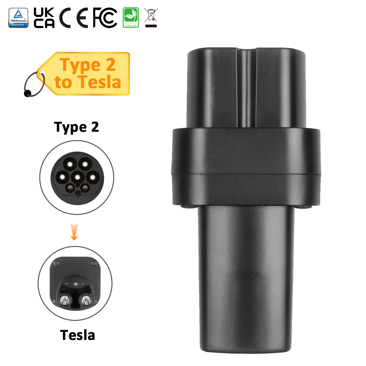Electric Car Charger Connector Type 2 to Tesla EV Charging Adapter