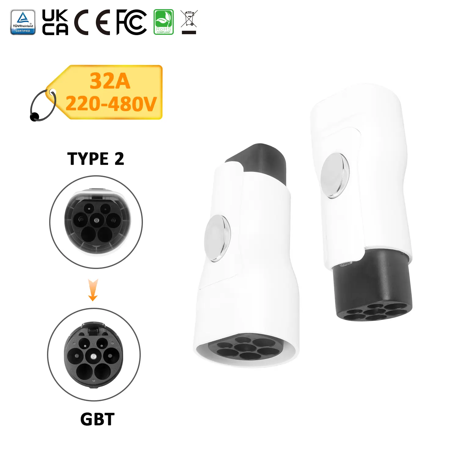 32A Type 2 to GBT EV Charging Adapter Connector