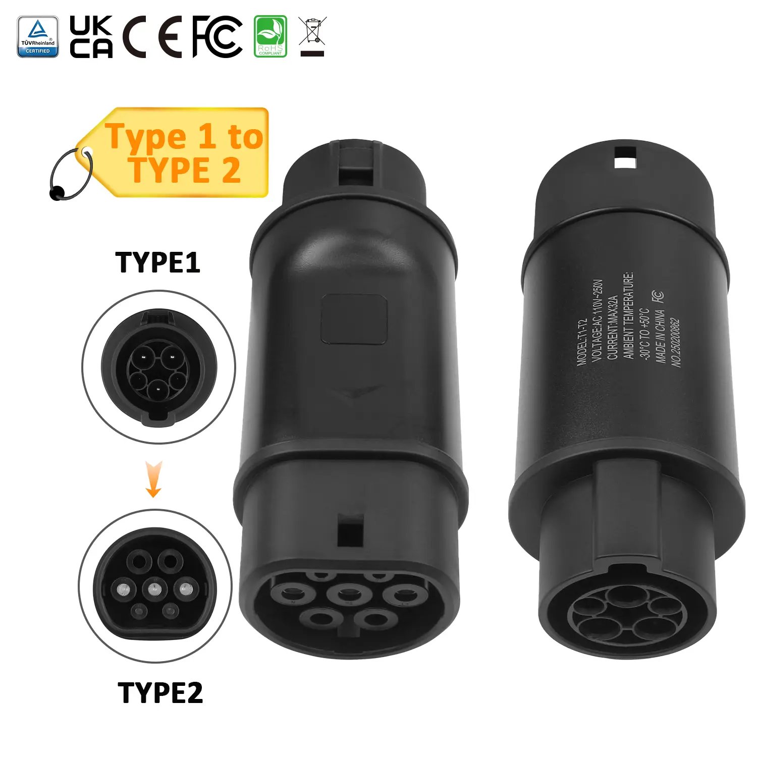 Type 1 to Type 2 EV Charging Adapter – Fast, Safe, and Convenient