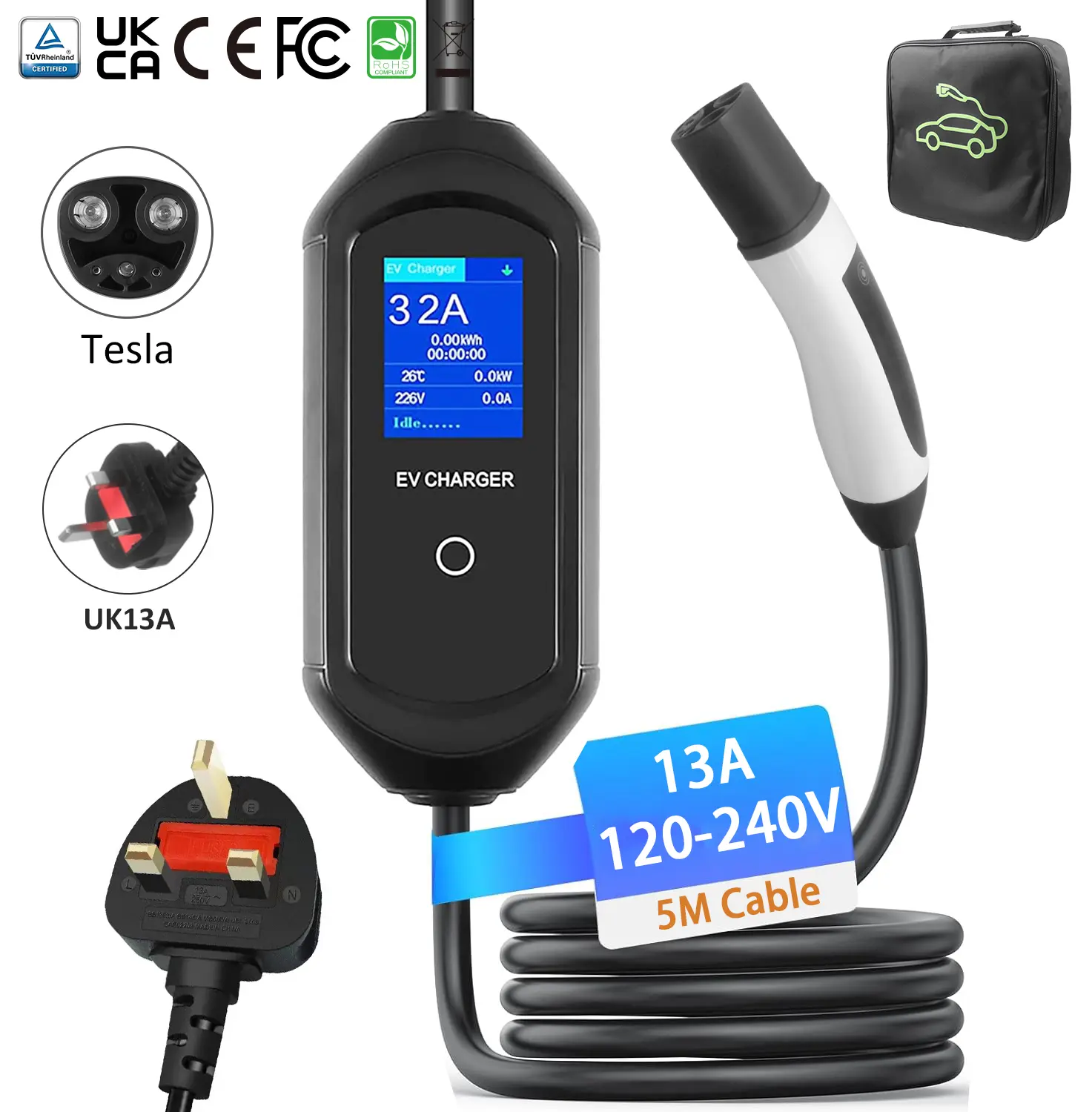 Tesla Portable EV Charger – Customizable, High Performance, Flame Retardant (6)fey
