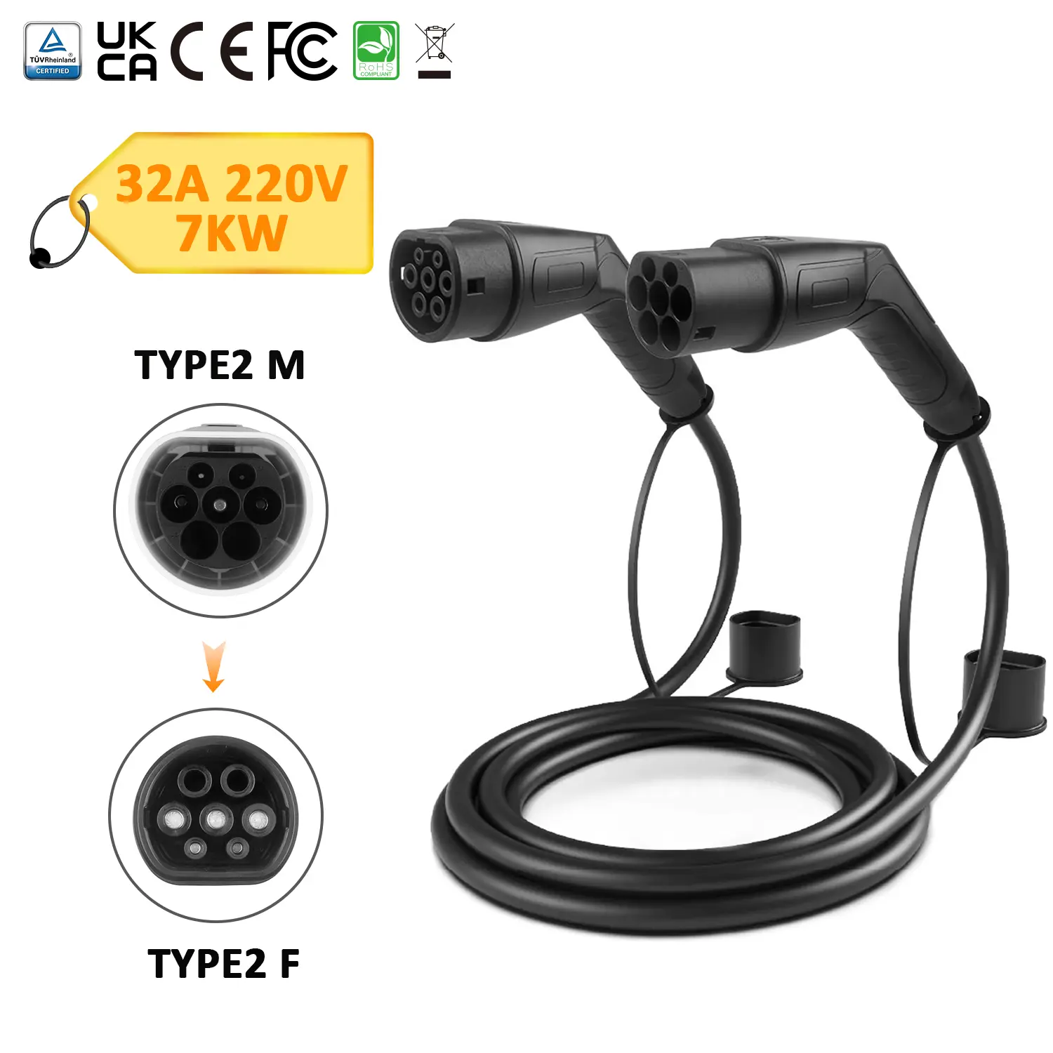 Type2 to Type2 EV Charging Cable with 5M Cable