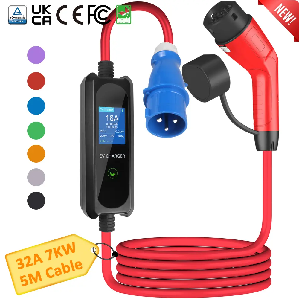 Type 2 Portable EV Charger  with 6 Vibrant New Colors