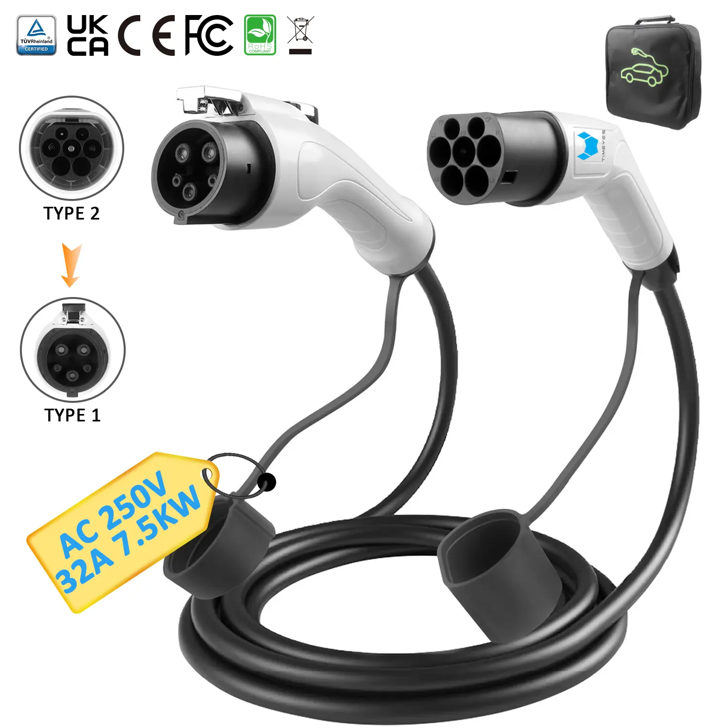 Premium TYPE 2 TO TYPE 1 EV Charging Cable
