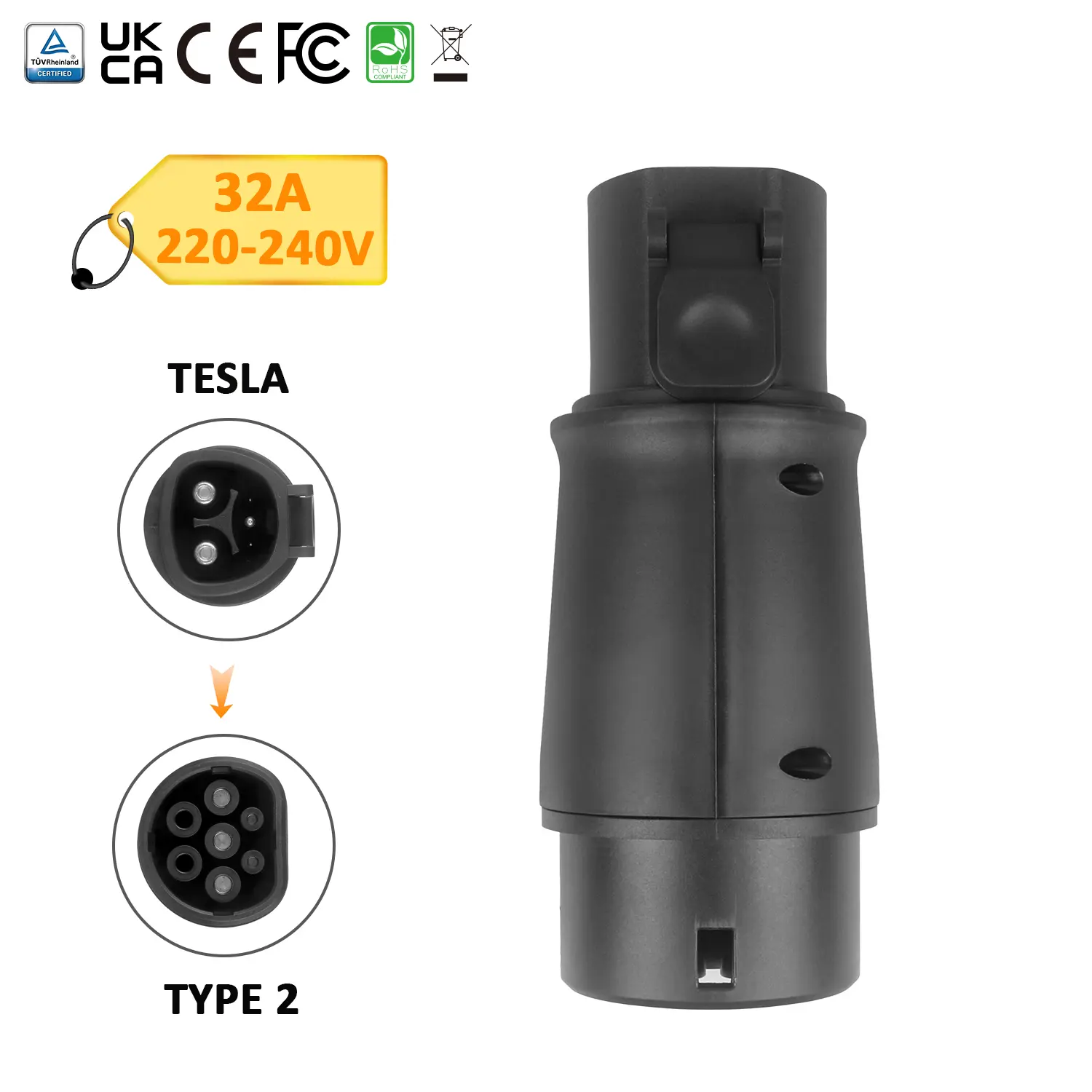 32A Tesla TO Type 2 Car Charger Adapter