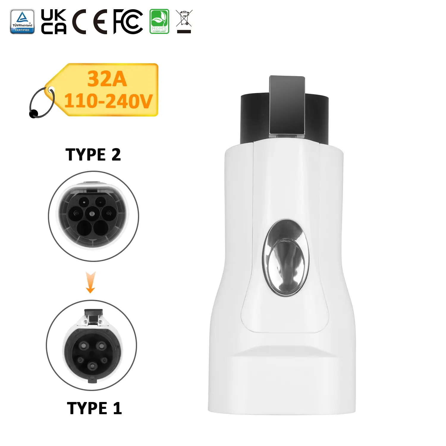 EV Charger Type 2 to Type 1 32A Charger Connector Adapter