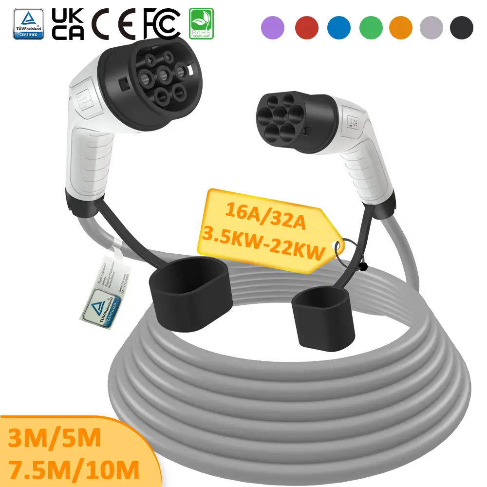 Stylish Seven-Color Type 2 to Type 2 EV Charging Cable