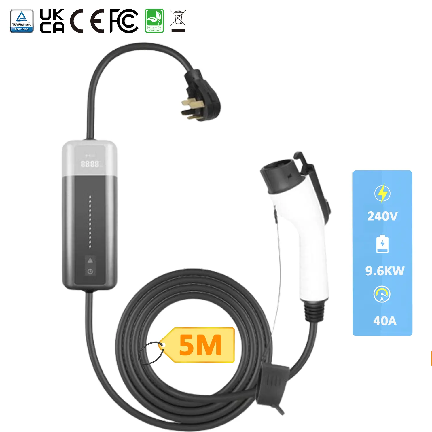Portable EV Charging 9.6KW 40A 240V Type 1 Mobile EV Charger