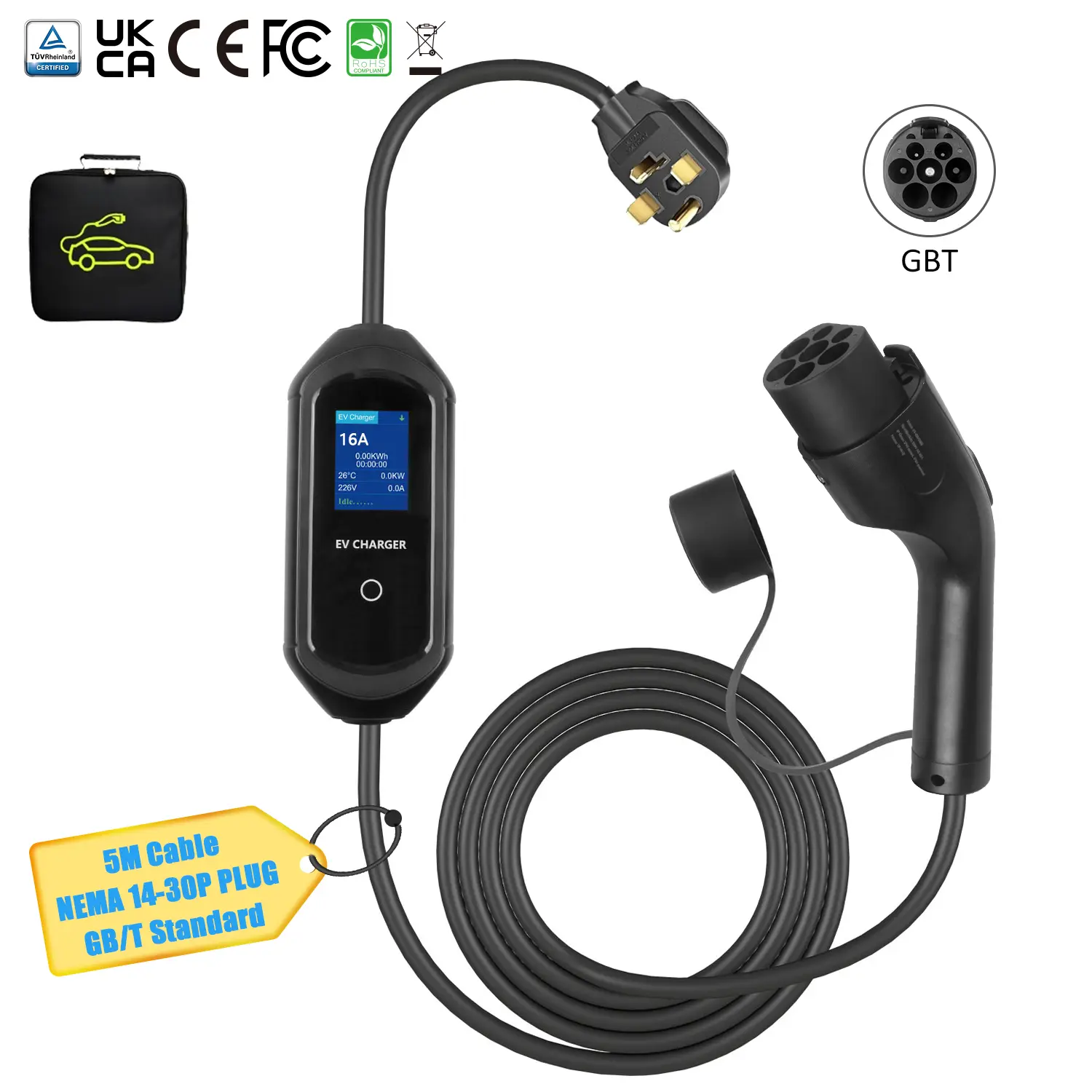 Portable EV Charger 240 Volt 16ft Cable Electric Vehicle Charger