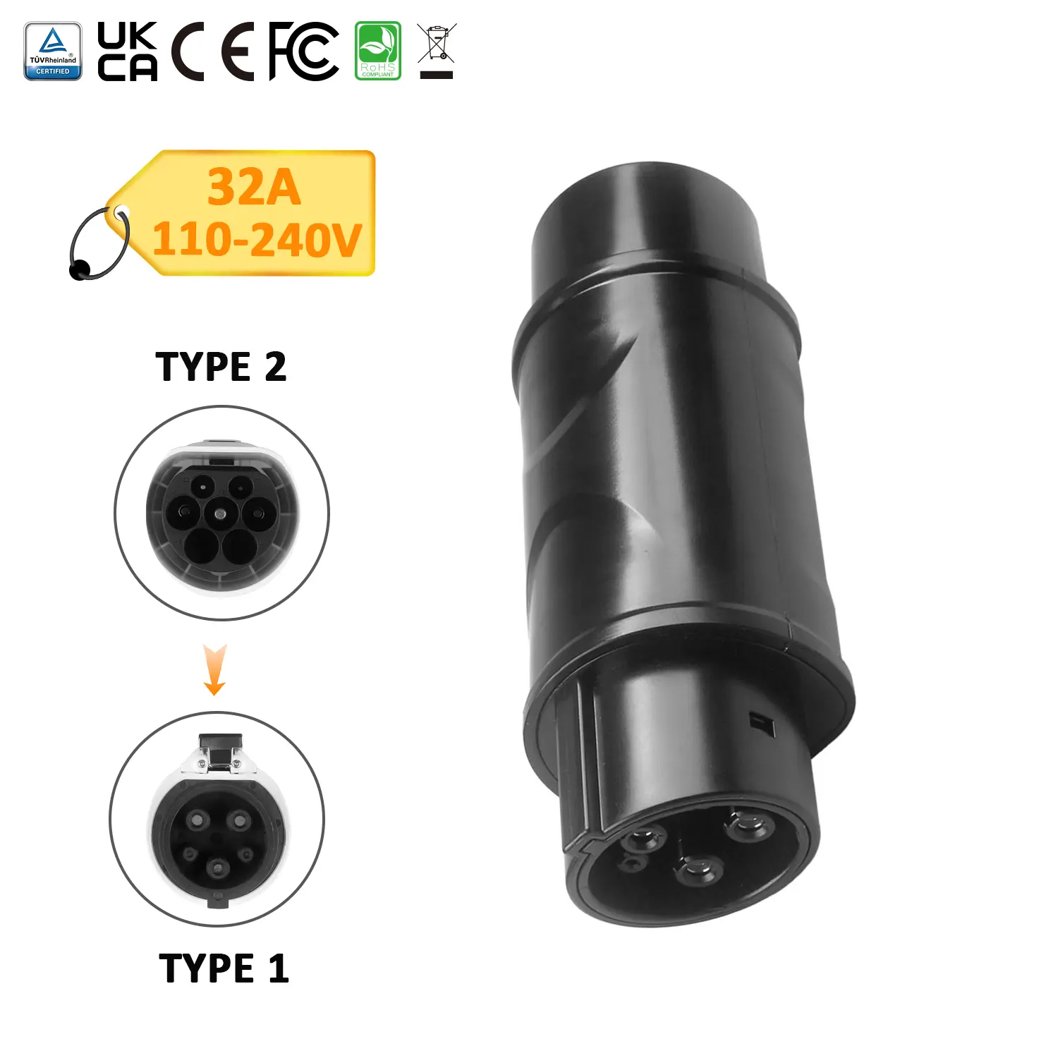 250A European Standard Connector Type 2 To Type 1 EV Adapter