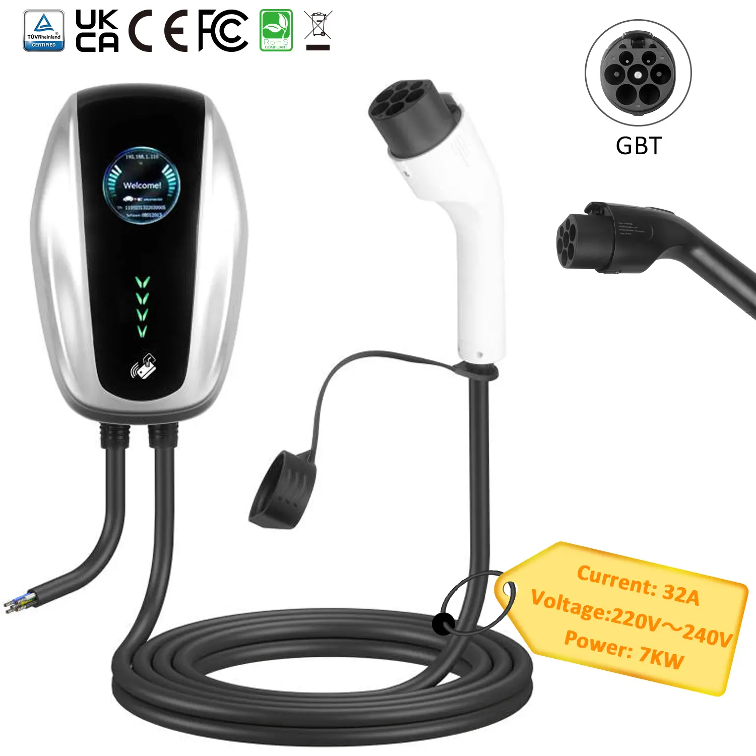 High-Performance GB/T Wallbox EV Charger – 7KW Plug & Play Charging Solution